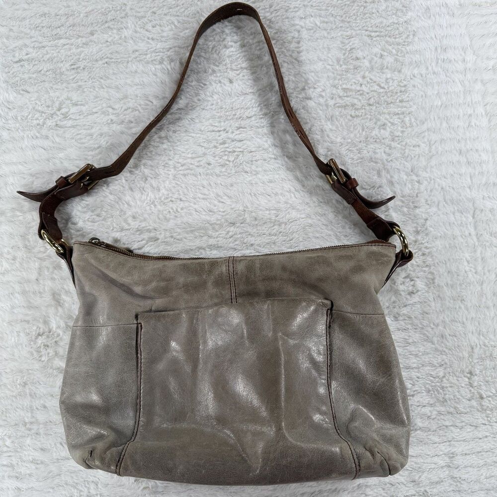 Vintage HOBO Original Y2K Charlie Slouchy Leather Purse Gray Taupe Floral Lining